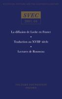 La diffusion de Locke en France. Traduction au dix-huitième siècle. Lectures de Rousseau /