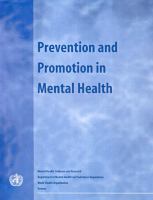Prevention and promotion in mental health