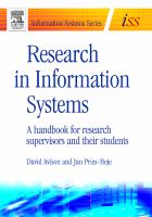 Research in information systems : a handbook for research supervisors and their students /