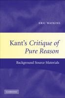 Kant's Critique of pure reason : background source materials /