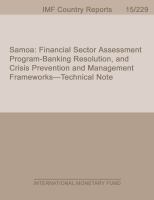 Samoa : Financial Sector Assessment Program : banking resolution, and crisis prevention and management frameworks : technical note /