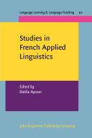 Studies in French applied linguistics /