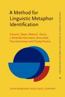 A method for linguistic metaphor identification : from MIP to MIPVU /
