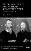 Autobiography and authorship in Renaissance verse : chronicles of the self /