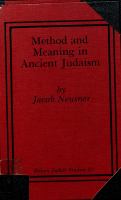 Method and meaning in ancient Judaism : essays on system and order /