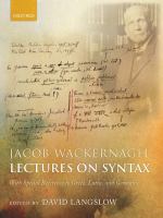 Lectures on syntax : with special reference to Greek, Latin, and Germanic /